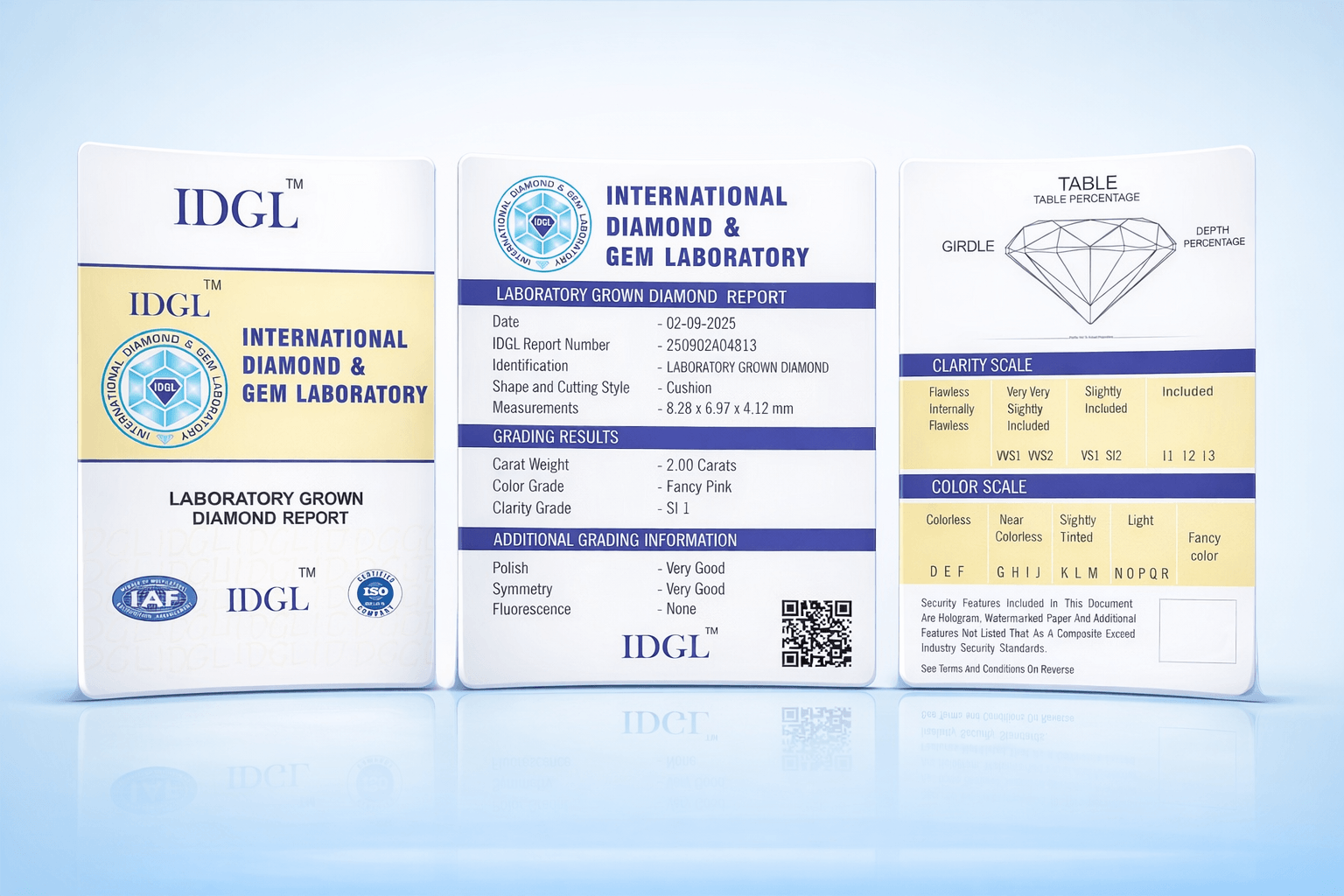 Laboratory grown diamond certification report